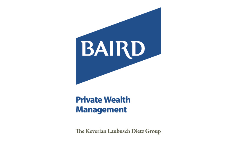 A blue and white logo for baird private wealth management.